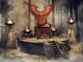 Wooden winged throne in a forest