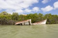 Wooden wreck boat sinking in La Guajira, Colombia
