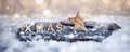 Wooden XMAS letters with wooden star in snow