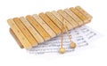 Wooden xylophone and notes Royalty Free Stock Photo