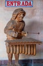 Wooden xylophone player statue, Entrada Finca La Azotea, La Antigua, Guatemala