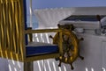 wooden yacht helm in red sea, cruise