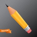 Wooden yellow office graphit pencil with a rubber eraser. 3D realistic vector illustration isolated on transparent background Royalty Free Stock Photo