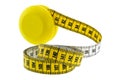 A wooden yellow YoYo with yellow measuring tape