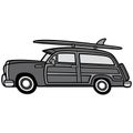 Woodie Surf Wagon Illustration