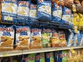 Woodinville, WA USA - circa April 2022: Angled view of Ruffles potato chips for sale in the snack food aisle of a Haggen grocery