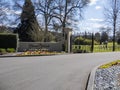 Woodinville, WA USA - circa April 2021: View of the entrance to Chateau St. Michelle`s winery grounds on a bright, sunny spring Royalty Free Stock Photo