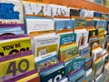 Woodinville, WA USA - circa December 2022: Angled, selective focus on greeting cards for sale inside the gift section of a Haggen Royalty Free Stock Photo