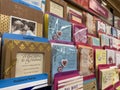 Woodinville, WA USA - circa December 2022: Angled, selective focus on greeting cards for sale inside the gift section of a Haggen Royalty Free Stock Photo