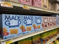 Woodinville, WA USA - circa December 2022: Close up, selective focus on Made Good brand snack bars for sale inside a Haggen