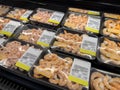 Woodinville, WA USA - circa December 2022: Close up, selective focus on packaged raw shrimp for sale in the refrigerated section Royalty Free Stock Photo