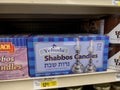 Woodinville, WA USA - circa December 2022: Close up view of Shabbos candles for sale inside a Haggen grocery store