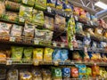 Woodinville, WA USA - circa December 2022: Wide view of a variety of tortilla chips for sale inside a Haggen grocery store Royalty Free Stock Photo