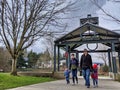 Family leaving the Wilmot Gateway Riverfront Park in Woodinville