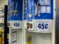 Woodinville, WA USA - circa June 2022: Angled selective focus on a water gallon refill station inside a Haggen grocery store Royalty Free Stock Photo