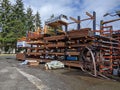 Woodinville, WA USA - circa March 2021: View of the lumberyard in the back of a McLendon Hardware store on a sunny day