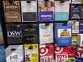 Woodinville, WA USA - circa May 2022: Angled view of a variety of gift cards for sale inside a Haggen grocery store Royalty Free Stock Photo