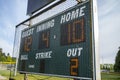 Woodinville, WA USA - circa May 2022: Close up view of a scoreboard at a baseball field Royalty Free Stock Photo