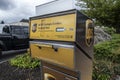 Woodinville, WA USA - circa September 2021: Angled view of a UPS package and letter deposit station in downtown Woodinville