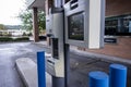 Woodinville, WA USA - circa September 2021: Street view of a drive thru bank deposit station at a Chase Bank Royalty Free Stock Photo