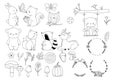 Woodland Animals Bundle Coloring Forest , Head Animal, Big collection of decorative for kids,baby characters, card,hand drawn Royalty Free Stock Photo