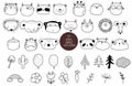 37 Woodland Animals Bundle Coloring Forest , Head Animal, Big collection of decorative for kids,baby characters, card,hand drawn,