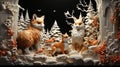 woodland animals exchanging gifts in the snowy forest 3D tile art