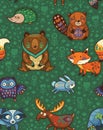 Woodland annimals seamless pattern