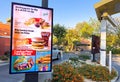 Woodland, CA, USA October 12th, 2022 Screen showing menu at the entrance of a local Mc Donalds restaurant