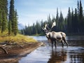 Ai Generated illustration Wildlife Concept of Woodland caribou