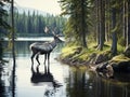 Ai Generated illustration Wildlife Concept of Woodland caribou