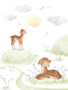 Woodland Deer Clipart, Morning Forest Illustrations