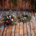 Woodland elegance close up of rustic bouquet on wooden floor