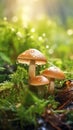 Woodland Elegance: Portobello Mushrooms in Dewy Forest