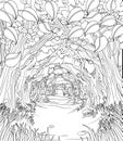 Woodland Forest Trees Path Coloring Book Scene Royalty Free Stock Photo