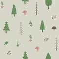 Woodland Seamless pattern, Forest background. Cute cartoon trees and plants vector illustration Royalty Free Stock Photo