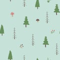 Woodland Seamless pattern, Forest background. Cute cartoon trees and plants vector illustration Royalty Free Stock Photo