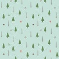 Woodland Seamless pattern, Forest background. Cute cartoon trees and plants vector illustration Royalty Free Stock Photo