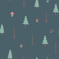 Woodland Seamless pattern, Forest background. Cute cartoon trees and plants vector illustration Royalty Free Stock Photo