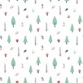 Woodland Seamless pattern, Forest background. Cute cartoon trees and plants vector illustration Royalty Free Stock Photo