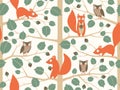 Woodland seamless pattern with squirrels