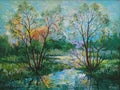 Woodland spring. Oil painting on canvas. Handmade. Royalty Free Stock Photo