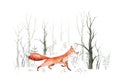 Woodland watercolor cute animals baby fox. Nursery bunny Scandinavian forest nursery fox design. Isolated character