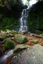 Woodland waterfall scene slow moving river stream in the Derbyshire Peak District National Park. Shot with slow shutter speed. Royalty Free Stock Photo