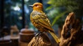 Handcrafted Carved Bird On Shelf: Nikon D850 Style Outdoor Art Royalty Free Stock Photo