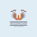 Woodpecker Bird letter W logo template design for brand or company and other