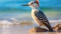 Exaggerated Woodpecker On Sandy Beach: Expressionism Photography Royalty Free Stock Photo