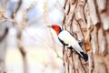 woodpecker tapping on a deadwood trunk