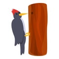 Woodpecker tree hole icon, cartoon style