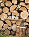 Woodpile and axe Royalty Free Stock Photo